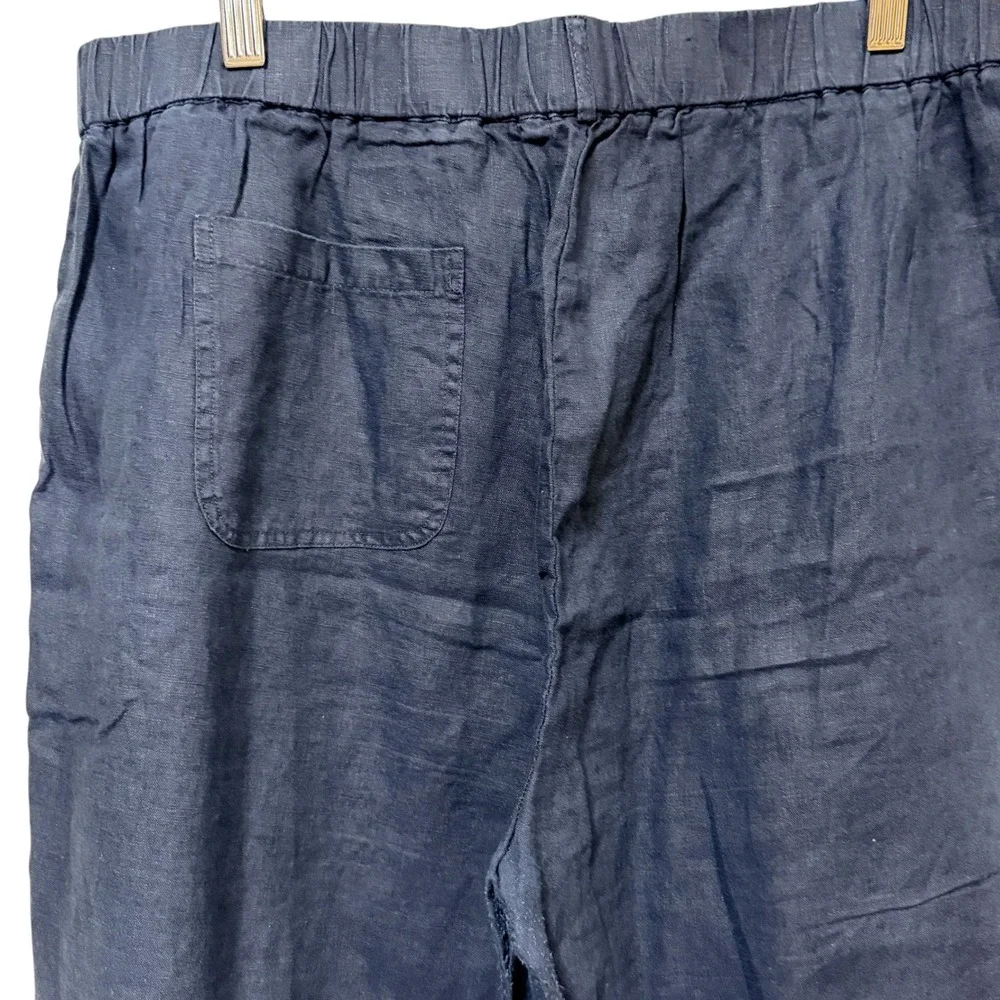 Quince Navy Blue 100% European Linen Wide Leg Elastic Waist Pants Large CMA01
